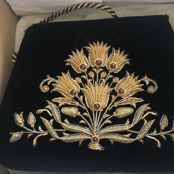 NIB India textile velvet evening purse w/stones & metallic Smithsonian Institute - Picture 7 of 10